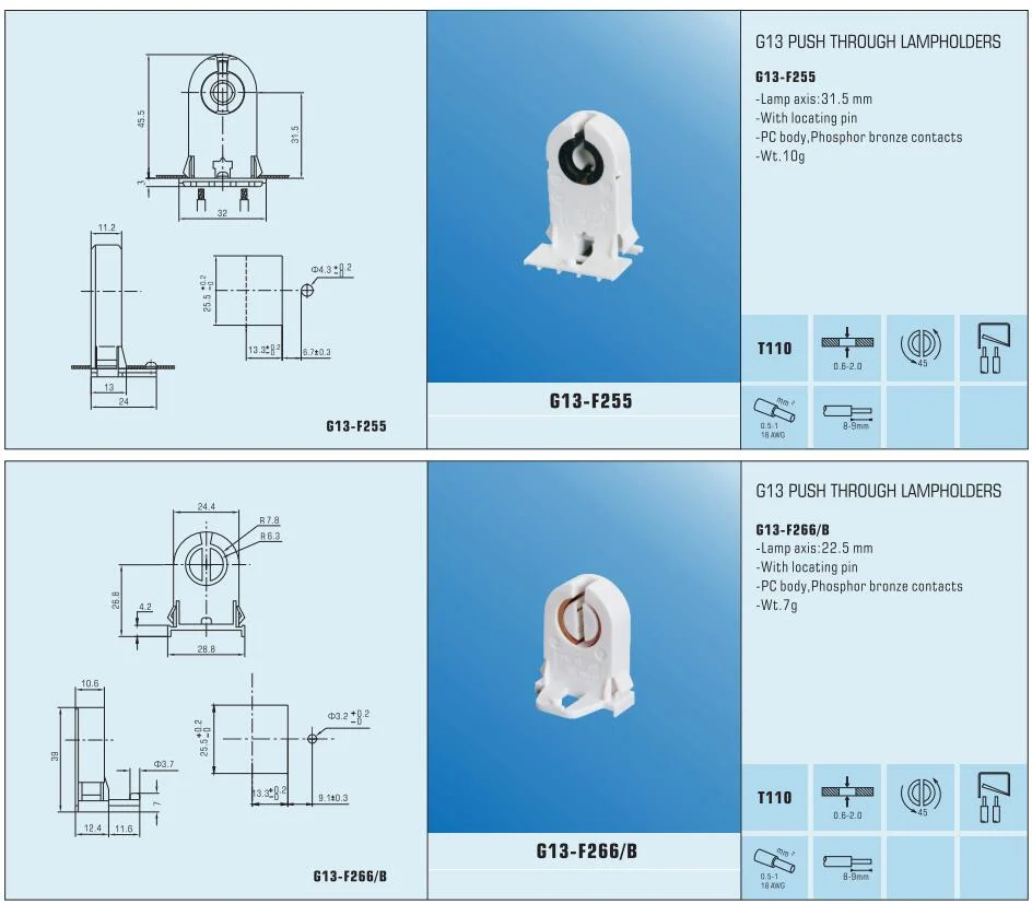 T8 Lighting Socket Lamp Accessories for Tub Light